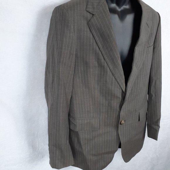 Traditionalist Men's Suit Jacket Blazer 2 Button Pockets Striped Brown Stone - Picture 3 of 9